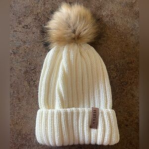 Cream Knit Pom-Pom Beanie for Kids